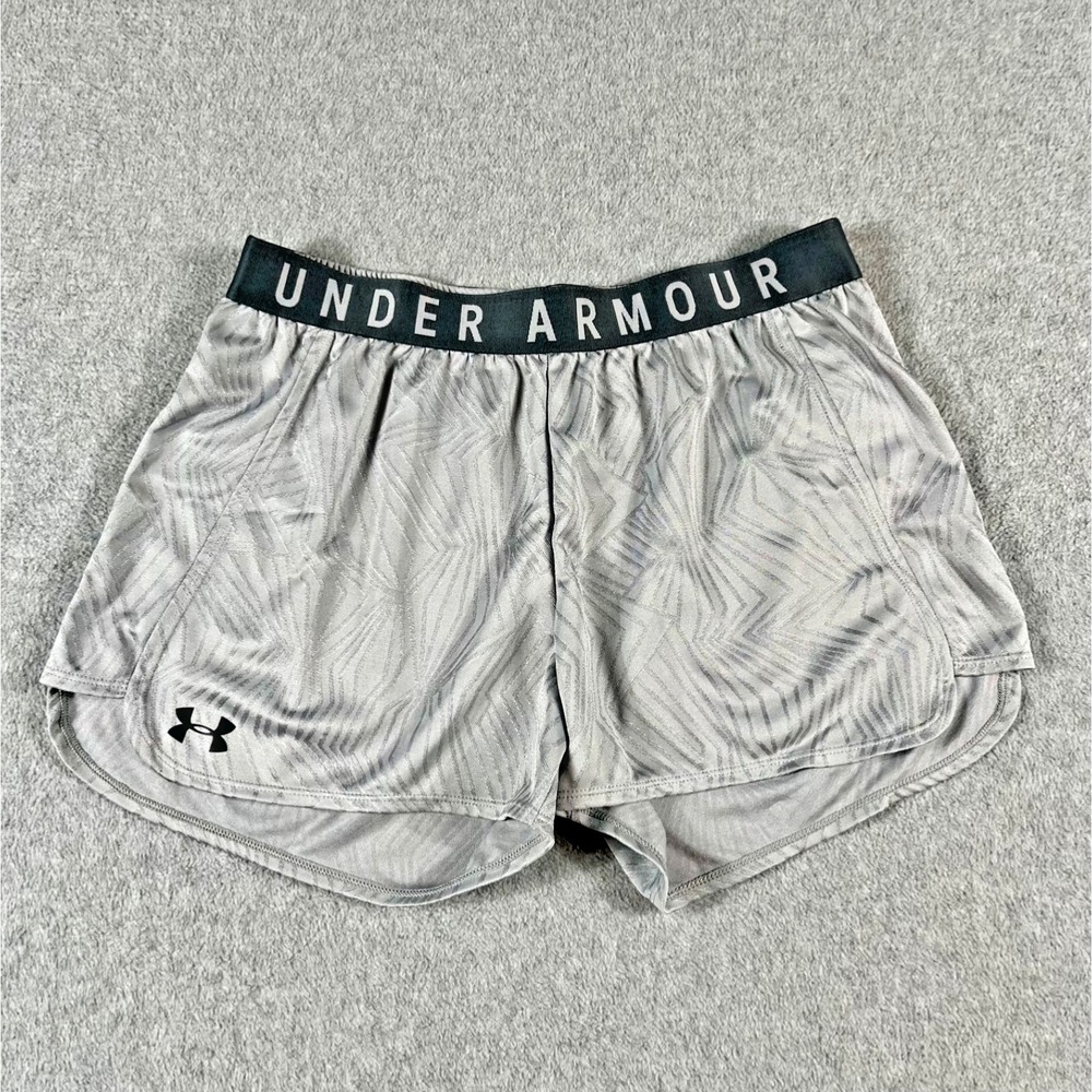 Under Armour Women Play Up Shorts 1329451 Gray Geometric Print Medium M Running
